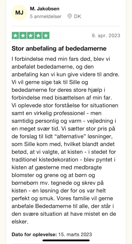 Trustpilot bisættelse bedemand begravelse 